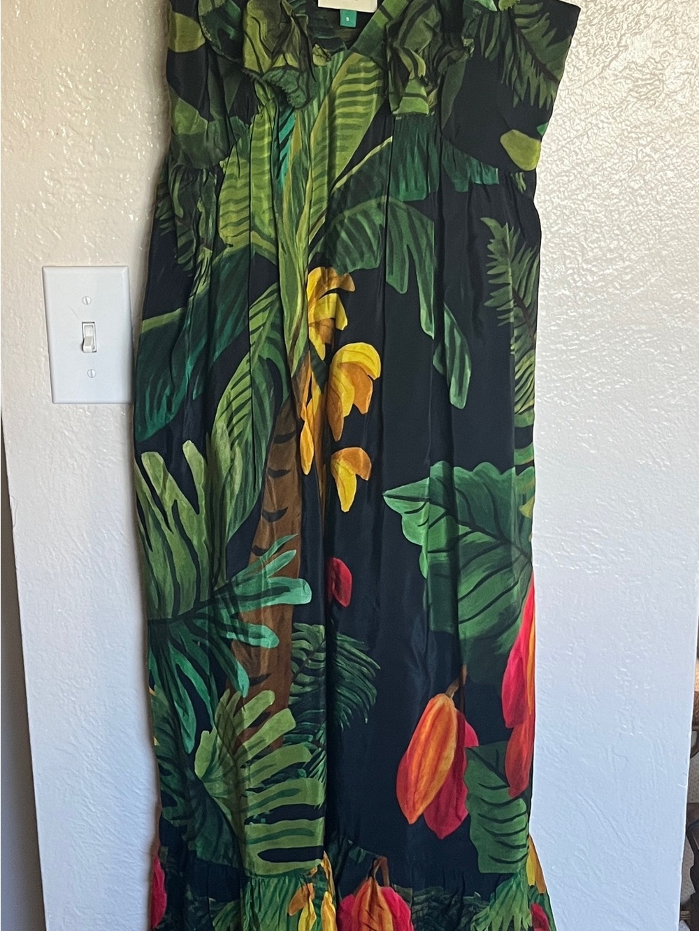 FARM Rio Black Maxi Skirt with Green, Yellow & Red Tropical Print